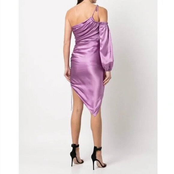 NEW Cinq A Sept 100% Silk Lavender One Shoulder Ruched Asymmetric Dress - Picture 2 of 10